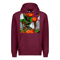 Burgundy halloween ghost and headstone seamless pattern Premium Hoodie - BundleAndBundleShop