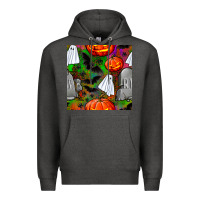 Charcoal Heather halloween ghost and headstone seamless pattern Premium Hoodie - BundleAndBundleShop