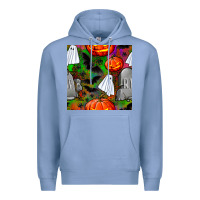 Colony Blue halloween ghost and headstone seamless pattern Premium Hoodie - BundleAndBundleShop