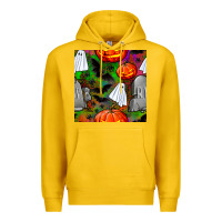 Lemon halloween ghost and headstone seamless pattern Premium Hoodie - BundleAndBundleShop