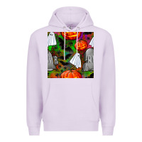 Lilac halloween ghost and headstone seamless pattern Premium Hoodie - BundleAndBundleShop