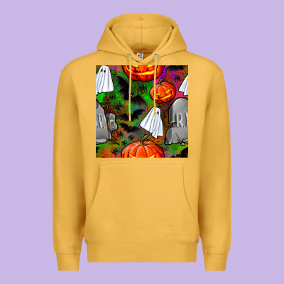 Halloween Ghost And Headstone Seamless Pattern Premium Hoodie Designed By Bundleandbundleshop