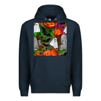 Navy halloween ghost and headstone seamless pattern Premium Hoodie - BundleAndBundleShop