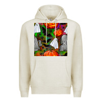 Oatmeal Heather halloween ghost and headstone seamless pattern Premium Hoodie - BundleAndBundleShop