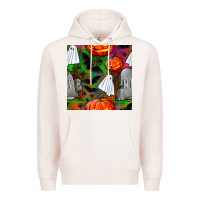 Pale Pink halloween ghost and headstone seamless pattern Premium Hoodie - BundleAndBundleShop