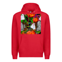 Red halloween ghost and headstone seamless pattern Premium Hoodie - BundleAndBundleShop