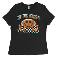 Black tis the season football smiley face Ladies Tee - BarkalooDesign