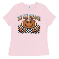 Bubblegum Pink tis the season football smiley face Ladies Tee - BarkalooDesign