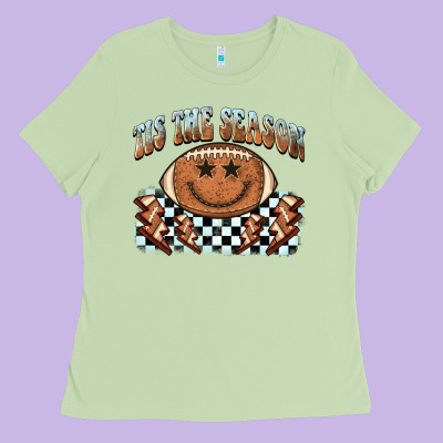 Tis The Season Football Smiley Face Ladies Tee Designed By Barkaloodesign