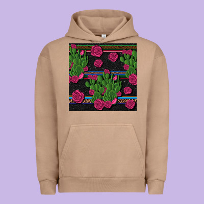 Mexican Rose And Cactus Seamless Pattern Urban Hoodie Designed By Bundleandbundleshop