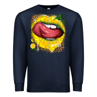Navy lemon lips with leopard Premium Sweatshirt - texasbilliewilder