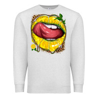 Oatmeal Heather lemon lips with leopard Premium Sweatshirt - texasbilliewilder