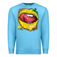 Ocean Blue lemon lips with leopard Premium Sweatshirt - texasbilliewilder