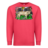 Cardinal charolais bull black angus cattle and bull with barnyard and cowhide Premium Sweatshirt - RanaPortraitStore
