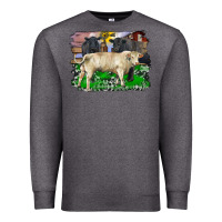 Charcoal Heather charolais bull black angus cattle and bull with barnyard and cowhide Premium Sweatshirt - RanaPortraitStore