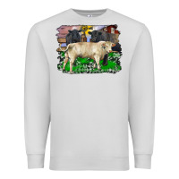 Dove Grey charolais bull black angus cattle and bull with barnyard and cowhide Premium Sweatshirt - RanaPortraitStore