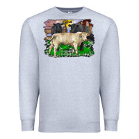 Heather Grey charolais bull black angus cattle and bull with barnyard and cowhide Premium Sweatshirt - RanaPortraitStore