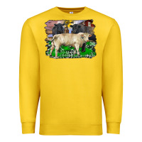 Lemon charolais bull black angus cattle and bull with barnyard and cowhide Premium Sweatshirt - RanaPortraitStore
