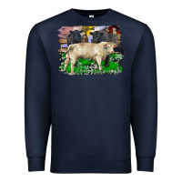 Navy charolais bull black angus cattle and bull with barnyard and cowhide Premium Sweatshirt - RanaPortraitStore