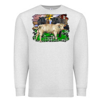 Oatmeal Heather charolais bull black angus cattle and bull with barnyard and cowhide Premium Sweatshirt - RanaPortraitStore
