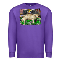 Purple charolais bull black angus cattle and bull with barnyard and cowhide Premium Sweatshirt - RanaPortraitStore