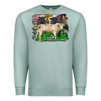 Seafoam charolais bull black angus cattle and bull with barnyard and cowhide Premium Sweatshirt - RanaPortraitStore