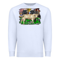 White charolais bull black angus cattle and bull with barnyard and cowhide Premium Sweatshirt - RanaPortraitStore