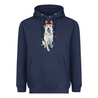 Navy Christmas White Shepherd With Christmas Lights Heavyweight Hoodie - RanaPortraitStore