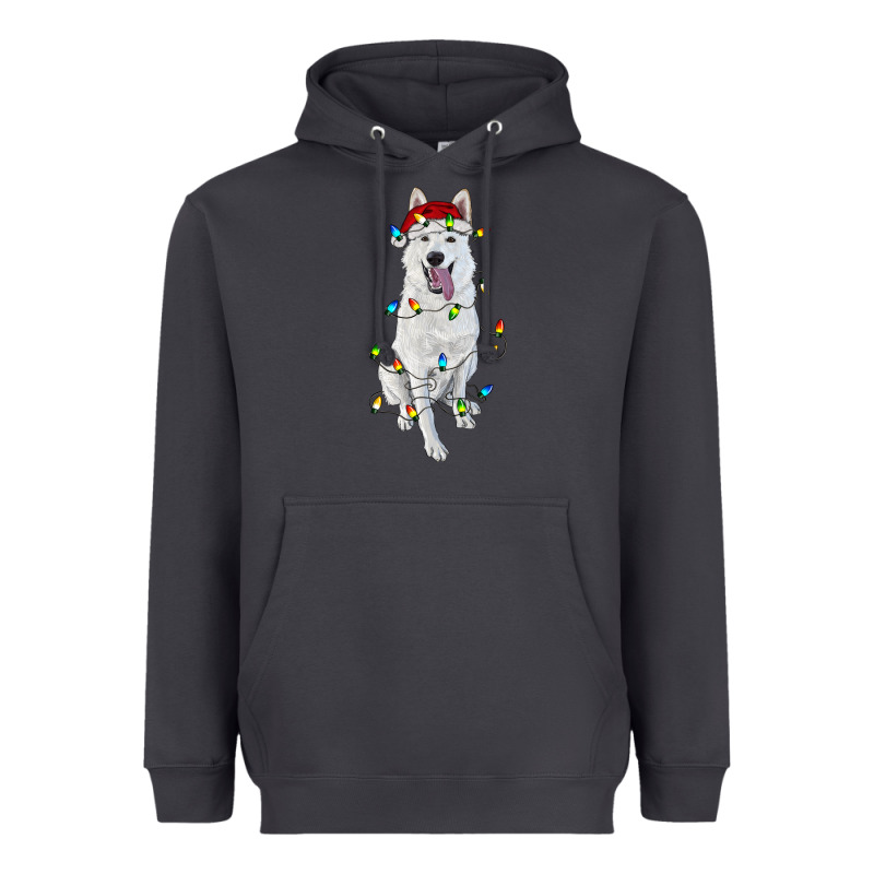 Christmas White Shepherd With Christmas Lights Heavyweight Hoodie by RanaPortraitStore | Teevron