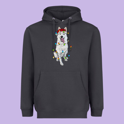 Heavyweight Hoodie Christmas White Shepherd With Christmas Lights