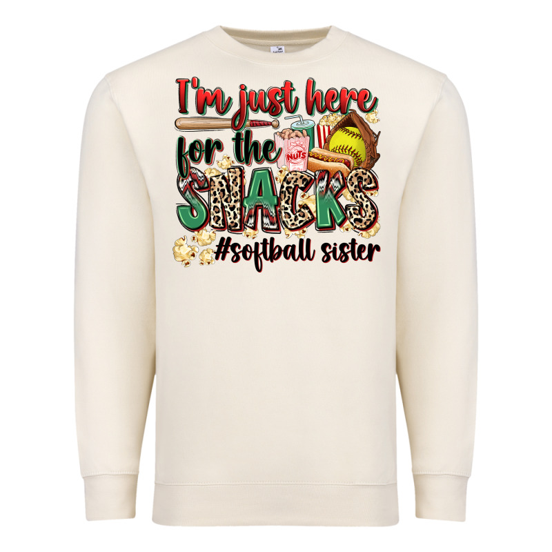 I'm Just Here For The Snacks #softball Sister Premium Sweatshirt by Zillion Design Studio | Teevron