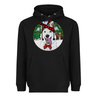Black Christmas White Shepherd With Cowhide Heavyweight Hoodie - RanaPortraitStore