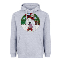 Heather Grey Christmas White Shepherd With Cowhide Heavyweight Hoodie - RanaPortraitStore