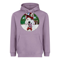 Lavender Christmas White Shepherd With Cowhide Heavyweight Hoodie - RanaPortraitStore