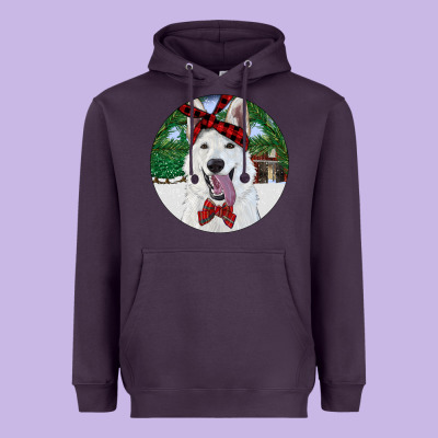 Heavyweight Hoodie Christmas White Shepherd With Cowhide