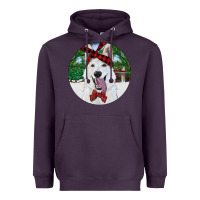 Plum Christmas White Shepherd With Cowhide Heavyweight Hoodie - RanaPortraitStore