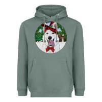 Sage Christmas White Shepherd With Cowhide Heavyweight Hoodie - RanaPortraitStore