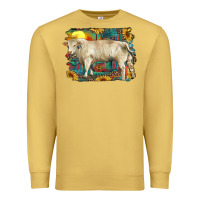 Antique Gold western charolais bull and aztec sunflower background Premium Sweatshirt - RanaPortraitStore