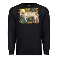 Black western charolais bull and aztec sunflower background Premium Sweatshirt - RanaPortraitStore