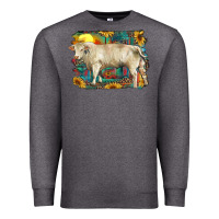 Charcoal Heather western charolais bull and aztec sunflower background Premium Sweatshirt - RanaPortraitStore