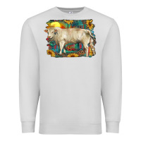 Dove Grey western charolais bull and aztec sunflower background Premium Sweatshirt - RanaPortraitStore