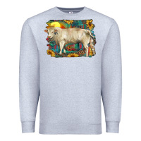 Heather Grey western charolais bull and aztec sunflower background Premium Sweatshirt - RanaPortraitStore