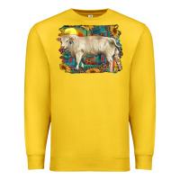 Lemon western charolais bull and aztec sunflower background Premium Sweatshirt - RanaPortraitStore