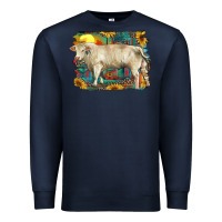 Navy western charolais bull and aztec sunflower background Premium Sweatshirt - RanaPortraitStore