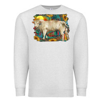 Oatmeal Heather western charolais bull and aztec sunflower background Premium Sweatshirt - RanaPortraitStore