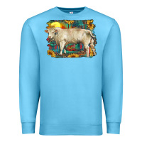 Ocean Blue western charolais bull and aztec sunflower background Premium Sweatshirt - RanaPortraitStore