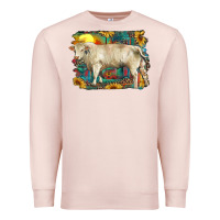 Pale Pink western charolais bull and aztec sunflower background Premium Sweatshirt - RanaPortraitStore