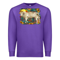 Purple western charolais bull and aztec sunflower background Premium Sweatshirt - RanaPortraitStore