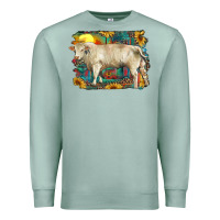 Seafoam western charolais bull and aztec sunflower background Premium Sweatshirt - RanaPortraitStore
