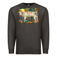 Smoke western charolais bull and aztec sunflower background Premium Sweatshirt - RanaPortraitStore